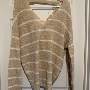 Miami Tan and White V-Neck Sweater